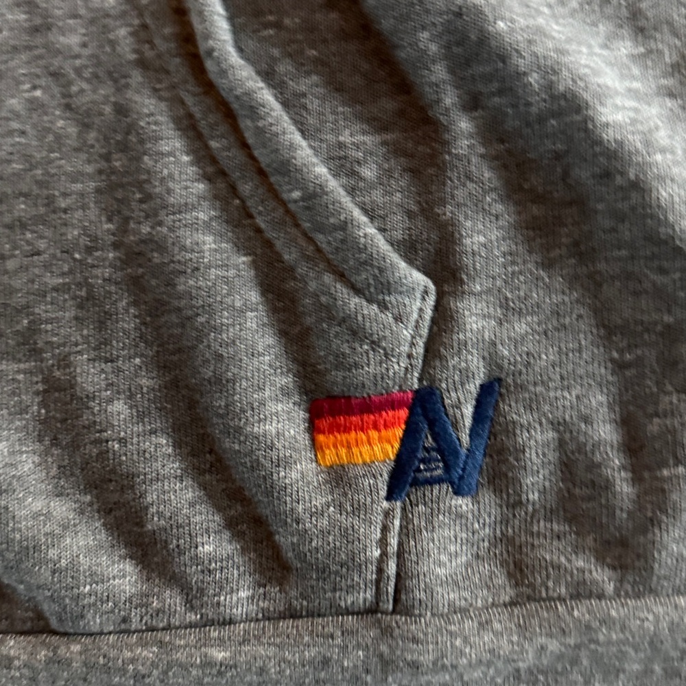 Aviator Nation Gray Zip Hoodie with Retro Yellow Orange red white stripes - Picture 4 of 14